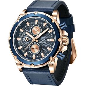 BENYAR Mens Watch Analog Quartz Movement Chronograph Leather Strap Waterproof Luminous Date Wristwatch Stylish Casual Business Wrist Watches Elegant Gift for Men