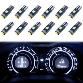 12 PCS T5 LED Bulbs, 2721 LED Bulb 12V Dash Light Bulbs, Automotive Replacement Instrument Panel Gauge Light Kits Cluster Dashboard Lights Shift Indicator Lamp, 3030 SMD Wedge Base (White)