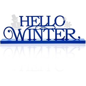 Winter Tabletop Sign Snowflake Centerpieces Snowman Tiered Tray Decor Farmhouse Wooden Winter Rustic Decor Vintage Holiday Block Tabletop for Home Kitchen (Winter Blue)