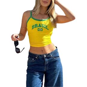 Y2k Tops for Women Short Sleeve Graphic Printed Crop Shirts Baby Tee Vintage Aesthetic Tops Summer Clothes Brazil Top