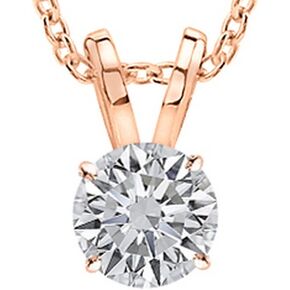 0.5 Carat 14K White Gold Round Diamond 4 Prong Solitaire Pendant Necklace H-I Color SI2-I1 Clarity