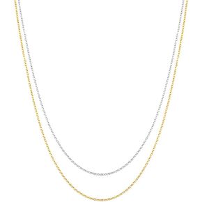 KISPER Gold & Sterling Silver Cable Link Chain Necklace Bundle - Thin & Dainty - For Women & Men with Spring Ring Clasp - 22"