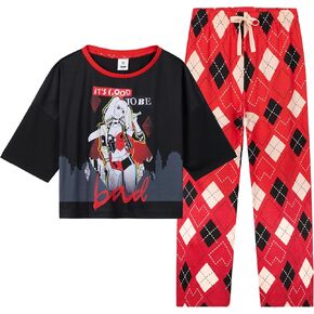 DC Comics Harley Quinn Women's Long Pajama Set, Soft Breathable Loungewear