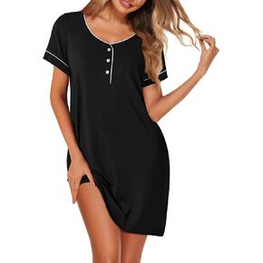 Ekouaer Nightgowns for Women Short Sleeve Sleepshirt Button Down Nightshirt Soft Sleepwear Ladies Sleepdress