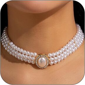 Pearl Choker Necklace for Women Layered Pearl Shiny Choker Necklace