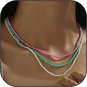 اختيار جميع الطبقات مطرز المختنق قلادة البذور الملونة حبة قلادة بوهو مطرز قلادة الصيف سيرفر الشاطئ قلادة مجوهرات هدايا in Kuwait