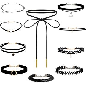 10pcs Choker Necklace For Women,Gothic Clothes For Women,Black Choker,Emo Accessories,Tattoo Bow Lace Necklace