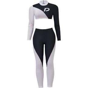 RocailleCos Women's Danny Phantom Cosplay Costume Black and White Long Sleeve Crop Top Pants Female Set Outfit