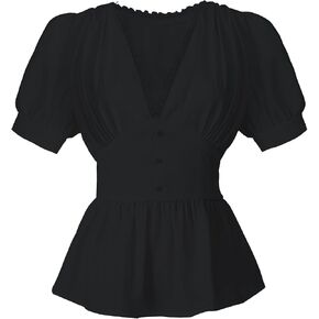 FCCAM Victorian Blouse for Women Vintage Classically Tops Ruffled Dressy Blouse