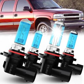 Compatible with Chevy Suburban 1500 2500 (2000-2006) halogen headlight bulbs, 9005/HB3/H10 high beam + 9006/HB4 low beams, car light bulb，4 pack