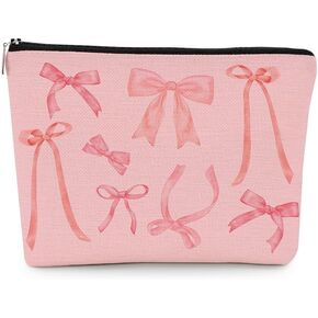 EXUQO Coquette Pink Bow Makeup Bag,Coquette Stuff,Preppy Bags,Trendy Cosmetic Bag,Coquette Gift Bags,Pouch Gift for Teen Girls Women,Aesthetic Makeup Bag