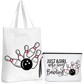 Sieral 2 Pcs Bowling Lover Gifts Bowling Ball Makeup Bag Bowling Accessories Bag Bowling Tote Bag Makeup Zipper Pouch Bag Bowling Gifts for Women