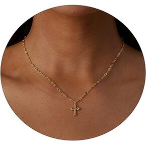 VIROMY Gold Cross Necklace for Women 14K Gold Plated Cute Sidways Cross Pendant Choker Necklaces Simple Trendy Everyday Jewelry for Women