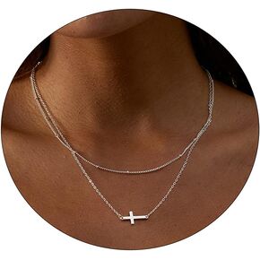 VIROMY Gold Cross Necklace for Women 14K Gold Plated Cute Sidways Cross Pendant Choker Necklaces Simple Trendy Everyday Jewelry for Women