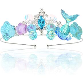 Mermaid Crown for Girls Mermaid Tiara Mermaid Headband Mermaid Hair Accessories Little Mermaid Costume for Girls Mermaid Birthday Party Decorations Under The Sea Costume - Blue