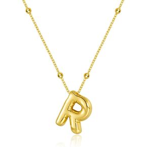 Gold Initial Bubble 3D Letter Necklace for Women with Beaded Satellite Chain Charm Simple Jewelry Gift