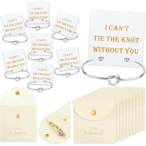 Tondiamo Set of 8 Bridesmaid Bracelet Gifts Bridesmaid Knot Cuff Bangle Bracelets Include I Can't Tie the Knot Without You Gift Cards PU Small Jewelry Bags for Bridesmaid Proposal Wedding Bridal Party