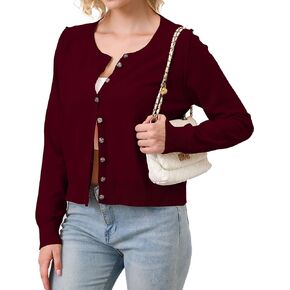 Women’s Button Down Crew Neck Cardigan Soft Classic Long Sleeve Knitted Sweater Casual Solid Knit Tops Trendy