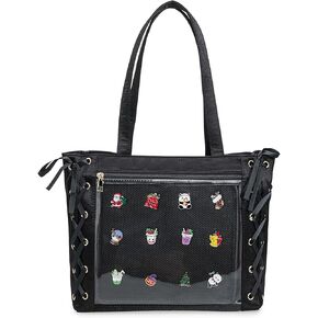 Womens Girls Tote Ita Bag Bowknot Silk Ribbon Shoulder Bag Kawaii Purses and Handbags with Pin Display