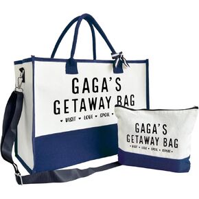 GAGA Gift, GAGA's Getaway Bag, Canvas Beach Bag, Canvas Tote Bag for Women, Birthday Gifts for Grandparents, Visit Love Spoil Bag, Gaga Bag for Picnic Shopping Holiday Camping, Design Beach Tote