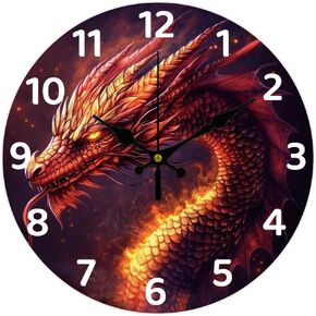 CHGCRAFT 12inch Dragonfly Watercolor Wooden Wall Clock Battery Operated Silent Non Ticking Round Decorative Clock for Office Home Living Room Bedroom Bathroom Kitchen Decor, Dragonfly