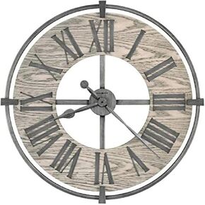 Howard Miller L'Anse Wall Clock II 549-451 – 32" Oversized Wrought Iron and Wood with Quartz Movement