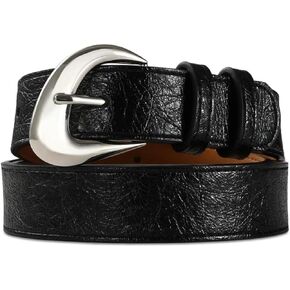 Black Belt for Women with Sliver Buckle Fashion Soft Faux Leather Belts for Jeans Dresses