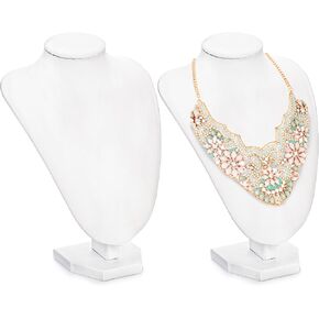 Hedume 2 Pack Necklace Display Stand, White Leather Necklace Chain Jewelry Display Holder, Necklace Mannequin Necklace Bust Jewelry Bust Stand (H: 8.4")