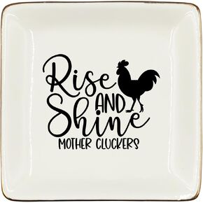 WODMIS Funny Chicken Ceramic Jewelry Tray Dish, Fluent in Fowl Language Jewelry Plate Ring Trinket Dish, Crazy Chicken Gifts for Chicken Lover Chicken Mom Women Best Friends Female 451