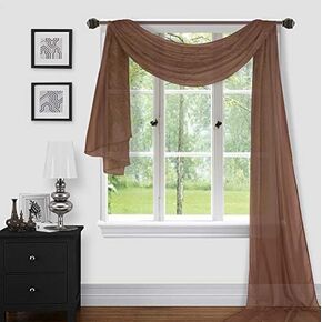 LinenTopia Window Scarf Valance Curtains - Extra Long Sheer Valances for Windows - Voile Swag Curtains for Living Room, Kitchen, and Bedroom Decor, Weddings, Events - 37" x 216" - 1 pc - Brown