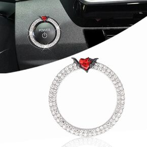 Red Devil Heart Push Start Button Ring Ignition Ring Car Decor for Women Girly Car Engine Start Button Sticker Bat Car Accessories Silver Rhinestone Ring