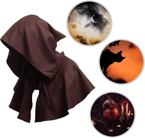 SOONHUA Vintage Medieval Cowl Hat Unisex Medieval Cowl Hooded Cloak Halloween Poncho Cosplay Costume for Men Women in Saudi Arabia