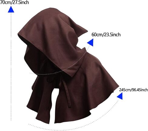 SOONHUA Vintage Medieval Cowl Hat Unisex Medieval Cowl Hooded Cloak Halloween Poncho Cosplay Costume for Men Women in Saudi Arabia