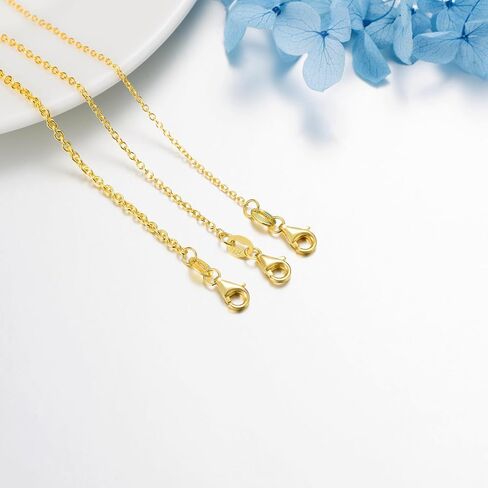 Genuine Gold Plated 925 Sterling Silver Cable Chain Necklace for Men & Women Strong, Safe and Beautiful Cable Link Chains 1.0MM - 3.0MM, 16-26 Inch (with Gift Box) in Kuwait