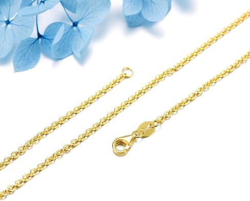 Genuine Gold Plated 925 Sterling Silver Cable Chain Necklace for Men & Women Strong, Safe and Beautiful Cable Link Chains 1.0MM - 3.0MM, 16-26 Inch (with Gift Box) in Kuwait