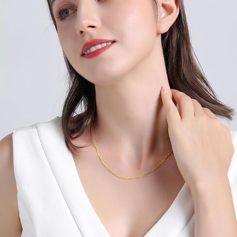 Genuine Gold Plated 925 Sterling Silver Cable Chain Necklace for Men & Women Strong, Safe and Beautiful Cable Link Chains 1.0MM - 3.0MM, 16-26 Inch (with Gift Box) in Kuwait
