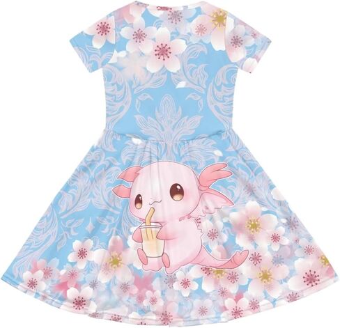 فساتين Uourmeti للفتيات على شكل حرف A كاجوال بأكمام قصيرة فستان الأميرة مع جيوب in Kuwait