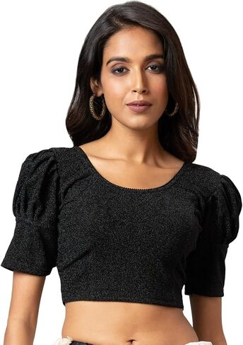 Women's Readymade Shining Lycra Stretchable Round Neck Half Sleeve Blouse in Saudi Arabia