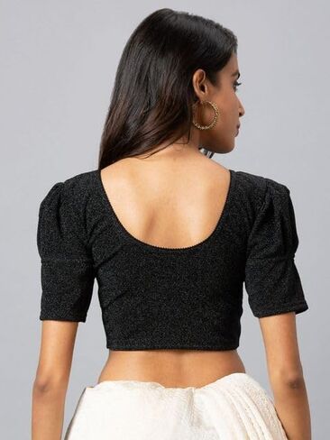 Women's Readymade Shining Lycra Stretchable Round Neck Half Sleeve Blouse in Saudi Arabia