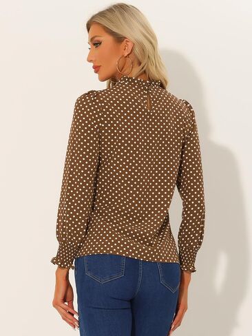 Allegra K Women's Printed Ruffled Mock Neck Puff Long Sleeve Casual Blouse Top in Saudi Arabia