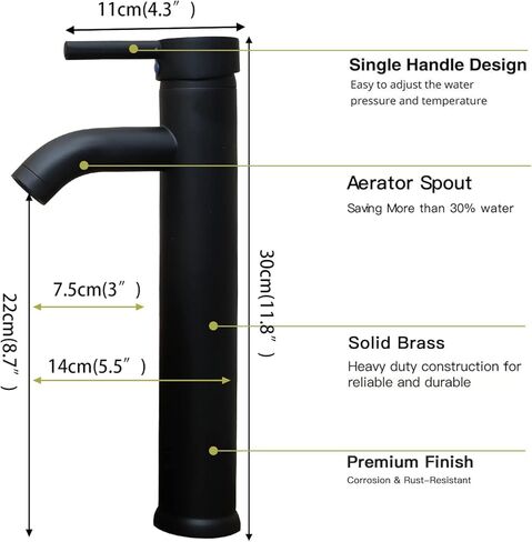 صنبور حمام أسود غير لامع بفتحة واحدة ومقبض واحد مع استنزاف منبثق مع مهوية الفائض، صنبور حمام، حوض سطح السفينة، صنابير تجارية حديثة، خلاط صنبور العرض، خرطوم خالٍ من الرصاص in Kuwait