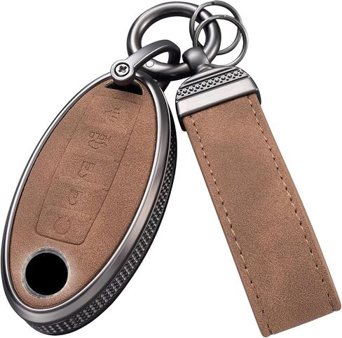 YO&YOYE for Nissan Key Fob Cover with Keychain Leather Key Case Protector for Altima Maxima Rogue Armada Pathfinder (5 Buttons, Brown) in Saudi Arabia