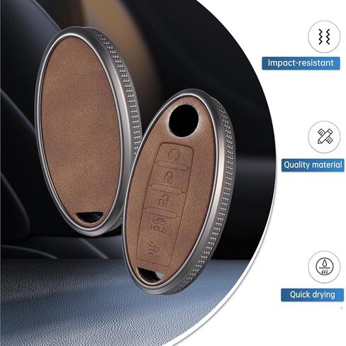 YO&YOYE for Nissan Key Fob Cover with Keychain Leather Key Case Protector for Altima Maxima Rogue Armada Pathfinder (5 Buttons, Brown) in Saudi Arabia