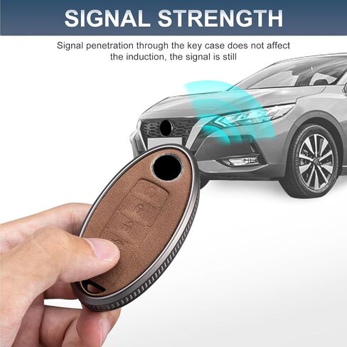 YO&YOYE for Nissan Key Fob Cover with Keychain Leather Key Case Protector for Altima Maxima Rogue Armada Pathfinder (5 Buttons, Brown) in Saudi Arabia
