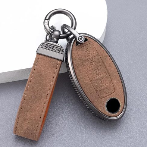 YO&YOYE for Nissan Key Fob Cover with Keychain Leather Key Case Protector for Altima Maxima Rogue Armada Pathfinder (5 Buttons, Brown) in Saudi Arabia