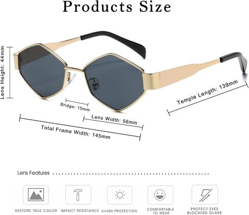 Long Keeper Trendy Hexagonal Sunglasses - Retro Women Men Metal Frame Sunglasses Fashion Small Gold Sun Glasses UV400 in Saudi Arabia