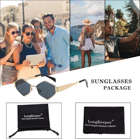 Long Keeper Trendy Hexagonal Sunglasses - Retro Women Men Metal Frame Sunglasses Fashion Small Gold Sun Glasses UV400 in Saudi Arabia
