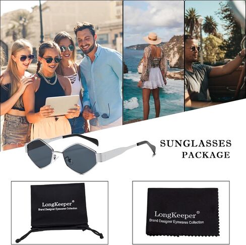 Long Keeper Trendy Hexagonal Sunglasses - Retro Women Men Metal Frame Sunglasses Fashion Small Gold Sun Glasses UV400 in Saudi Arabia