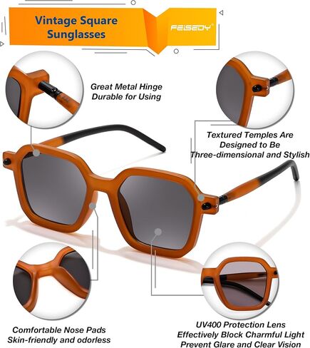 FEISEDY Vintage Square Sunglasses Men Women Classic Retro Trendy Large Frame UV400 Sun Glasses B0154 in Saudi Arabia