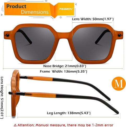 FEISEDY Vintage Square Sunglasses Men Women Classic Retro Trendy Large Frame UV400 Sun Glasses B0154 in Saudi Arabia